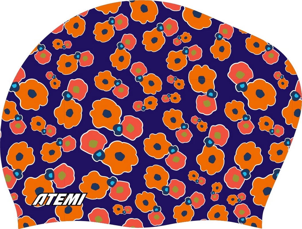 Шапочка для плавания Atemi long hair cap Orange flower TLH1OF принт 1054_800