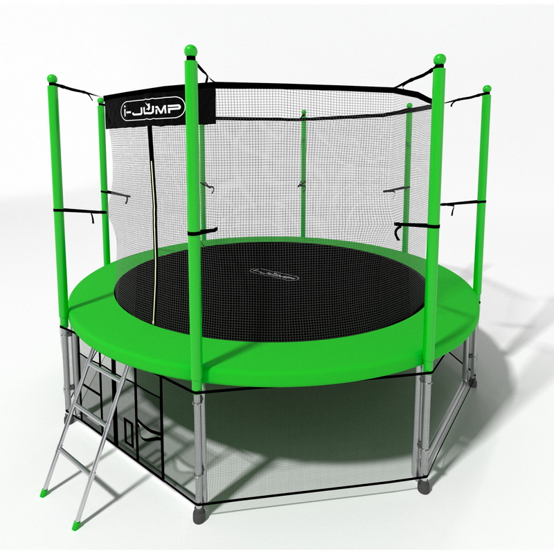 Батут i-Jump Classic 8FT 244 см с нижней сетью и лестницей зеленый 800_800